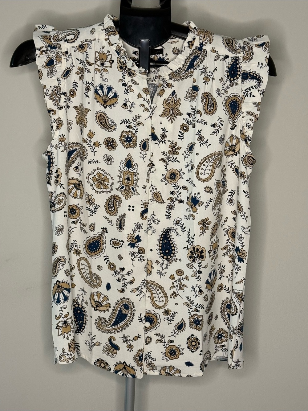 Ann Taylor NWT Floral Paisley Ruffle Sleeve Button Front Blouse XS - Picture 2 of 10